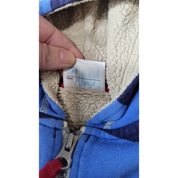 Hanna Andersson Sherpa Lined Hoodie 4Y (100) | Navy & Blue Rugby Stripe - Picture 3 of 6